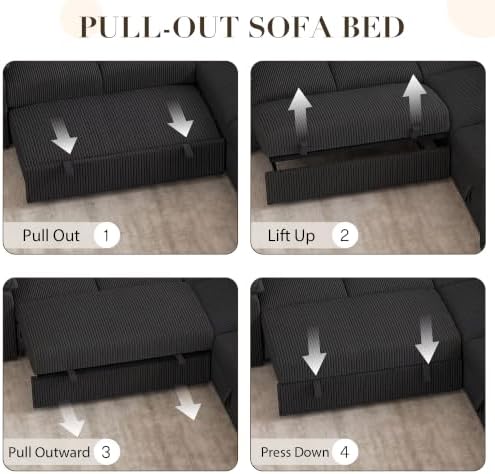 Sectional Sleeper Sofa with Pull Out Bed, Corduroy Couch with Storage