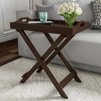 Lavish Home End Folding Modern Minimalist Wooden Contemporary Side Table, Multifunctional, Portable, Stylish Serving, Snack or Lap Tray, Suitable for Indoor and Outdoor Use - BROWN