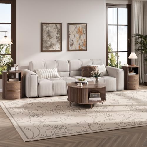 Round Coffee Table with Storage,31.5",Walnut