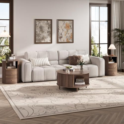 Round Coffee Table with Storage,31.5",Walnut