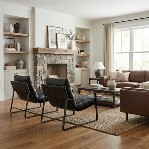 LukeAlon Set of 2 Modern PU Leather Accent Armchair, Black