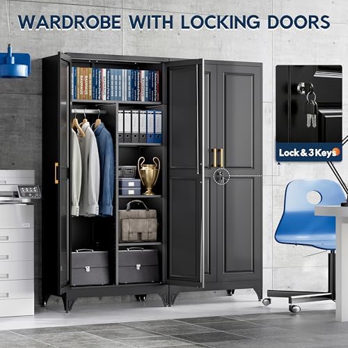 UNICOLY 71"Metal Wardrobe Closet,Armoire Wardrobe Cabinet with Locking Door