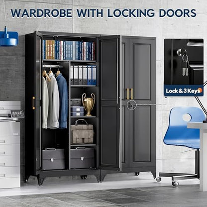 UNICOLY 71"Metal Wardrobe Closet,Armoire Wardrobe Cabinet with Locking Door