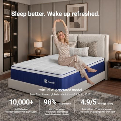 Avenco 12 inch Full Size Mattress, Medium Firm Full Hybrid Mattress in a Box, with Smarts Coil Pocket Springs & Cooling Gel Memory Foam for Pressure Relief, Motion Isolation, CertiPUR-US Certified
