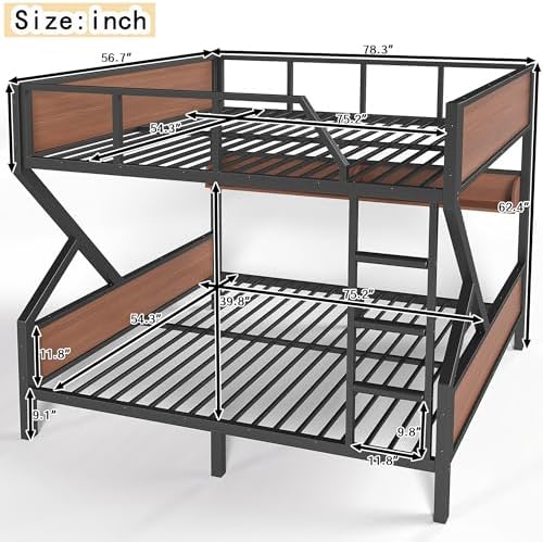 Full Over Full Bunk Bed with Storage Shelves, Black Twin Metal Bunk Bed Frame for Kids Teenagers Adults, Space Saving Design for Bedroom, Dorm & Apartment