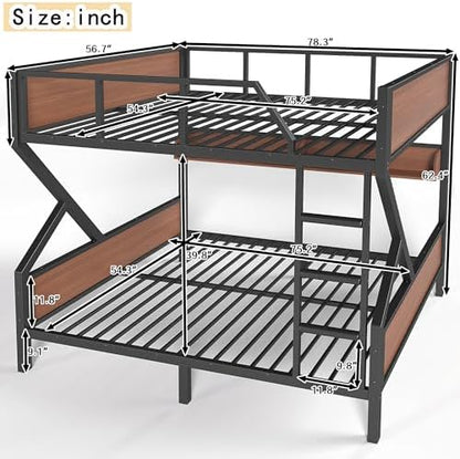 Full Over Full Bunk Bed with Storage Shelves, Black Twin Metal Bunk Bed Frame for Kids Teenagers Adults, Space Saving Design for Bedroom, Dorm & Apartment