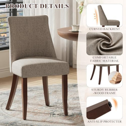 COLAMY Upholstered Dining Chairs Set of 4, Mid Century Modern Kitchen Chairs with Back, Farmhouse Fabric Side Dining Room Chairs with Wood Legs for Dining Room Restaurant, Brown