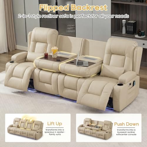 IPKIG Power Loveseat Recliner Sofa with Flip Back Console, 98.7" - 4 Seat