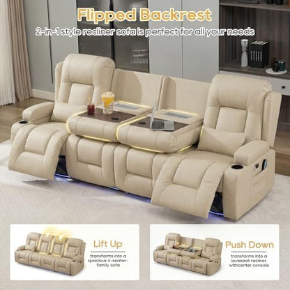 IPKIG Power Loveseat Recliner Sofa with Flip Back Console, 98.7" - 4 Seat