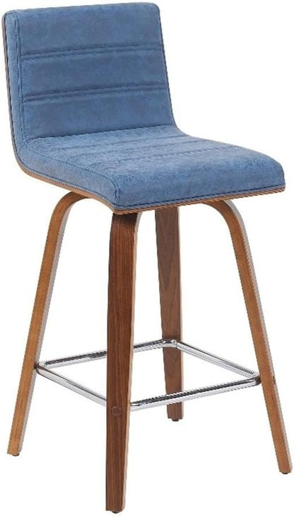 Vienna Modern Counter Height Swivel Bar Stool with Vintage Blue Upholstered Seat and Walnut Finished Wood Frame Set of 2
