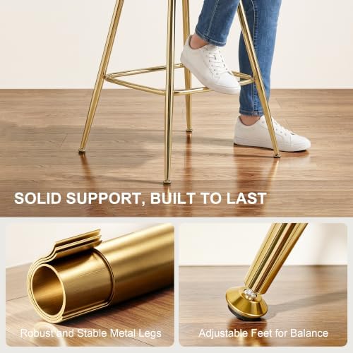 VECELO Bar Stools Set of 4, Counter Height Bar Stools, 26 inch Seat Barstools with Woven Back and Footrest for Kitchen Island Counter, White