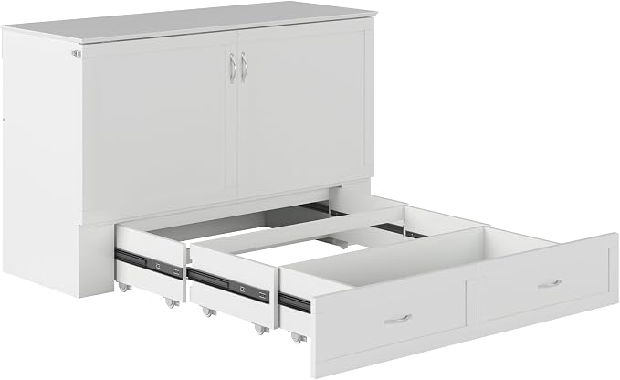 AFI Hamilton Queen Murphy Bed Chest with Mattress, Storage, and Built-in Charger in White