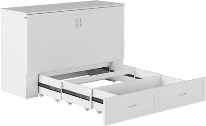 AFI Hamilton Queen Murphy Bed Chest with Mattress, Storage, and Built-in Charger in White