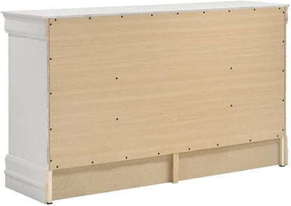 Pemberly Row 5 Piece Eastern King Bedroom Set, Solid and Engineered Wood, White Finish, Includes Bed, Nightstand, Dresser, Chest, Mirror, Transitional Design with Storage, Complete Bedroom Furniture
