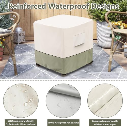 Bitubi Waterproof Patio Ottoman Cover, Heavy Duty Square Outdoor Side Table Furniture Covers Size 22L x 22W x 18H inch (Beige)