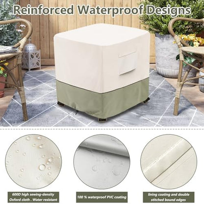 Bitubi Waterproof Patio Ottoman Cover, Heavy Duty Square Outdoor Side Table Furniture Covers Size 22L x 22W x 18H inch (Beige)