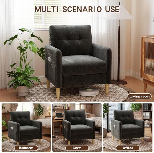 Urhanherry 31" Small Sofa Couch for Bedroom, Soft Chenille loveseat Mini Couch with Throw Pillow and Removable Cushion Cover for Small Spaces, Living Room, Apartment, Dorm, Office(Black Grey)