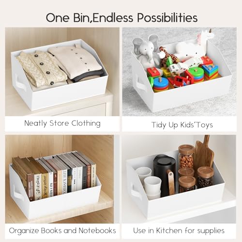 Large Closet Organizers and Storage Bins - 8 Pack Trapezoid Storage Baskets for Shelves, Foldable Fabric Baskets with Handles Ideal for Closet, Basket, Wardrobe and Shelf Storage, White