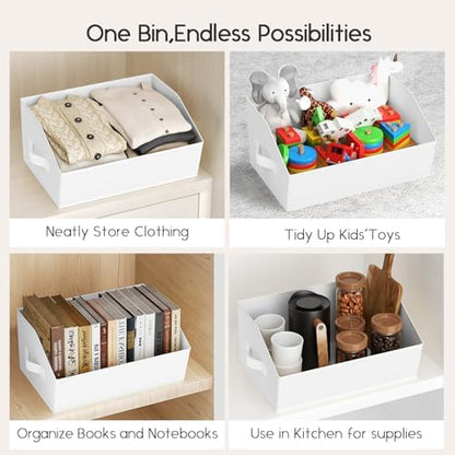 Large Closet Organizers and Storage Bins - 8 Pack Trapezoid Storage Baskets for Shelves, Foldable Fabric Baskets with Handles Ideal for Closet, Basket, Wardrobe and Shelf Storage, White