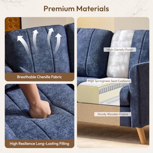 VINGLI 47.2" Tufted Chenille Loveseat, 7.9" Thick Padded Back for Apartment