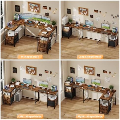 YOSHOOT 67" U Shaped Computer Desk, Reversible L Shaped Gaming Desk