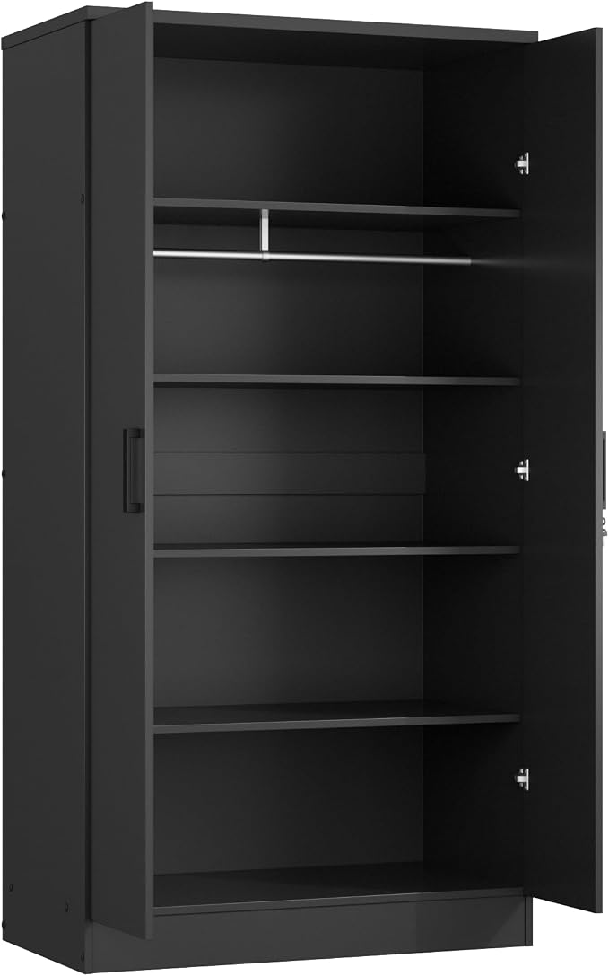 Woodpeckers Furniture And Mattress 2 Doors Wardrobe with Shelves (Black)