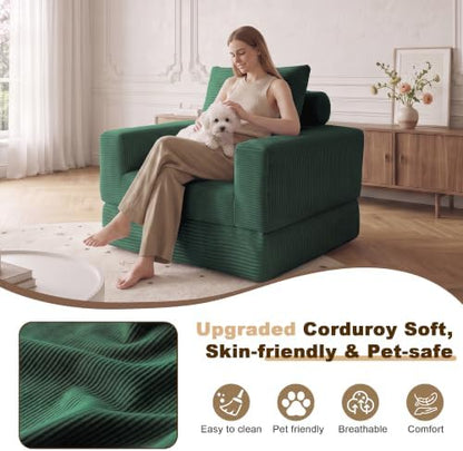 Boneless Convertible Futon Sofa Bed, Corduroy Folding Floor Sleeper Chair