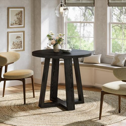 Tribesigns Small Round Dining Table for 2-4 People, 31.5 Inches Farmhouse Kitchen Table for Small Space, Dining Room, Kitchen, Apartment, Black