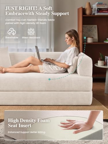 79.5" 5-in-1 Boneless Futon Sofa Bed, Corduroy, Washable Cover, No Assembly