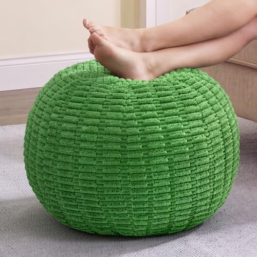 Hobestluk Stuffed Pouf Ottoman Footrest,Round Footstool,Small,Grass green