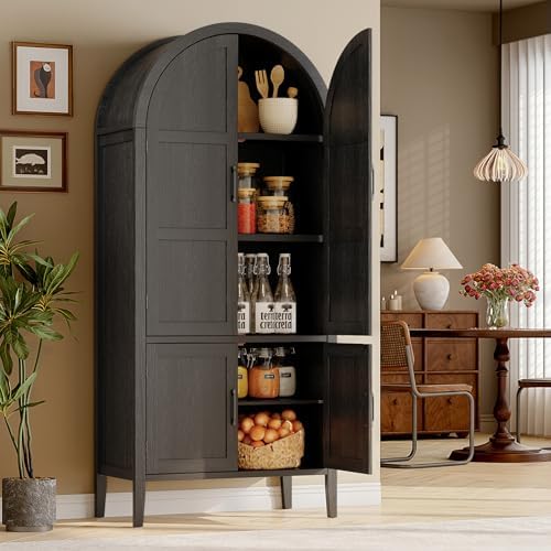 ONBRILL 71" Tall 5-Tier Arched Cabinet, Arched Kitchen Pantry Cabinet Black