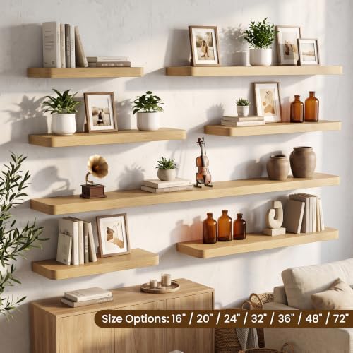 RICHFOCUS 72Inch Long Floating Shelves for Wall 1Pack, Oak, 8" Deep
