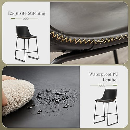DUMOS Counter Height Bar Stools Set of 2, Faux Leather Metal Bar Chairs