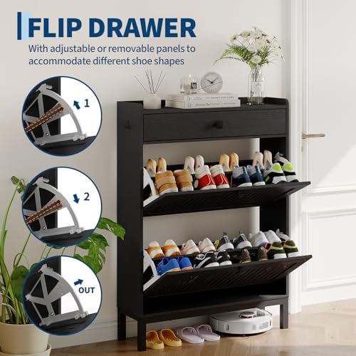 GarveeHome Freestanding Shoe Cabinet for Entryway with 2 Flip Drawers