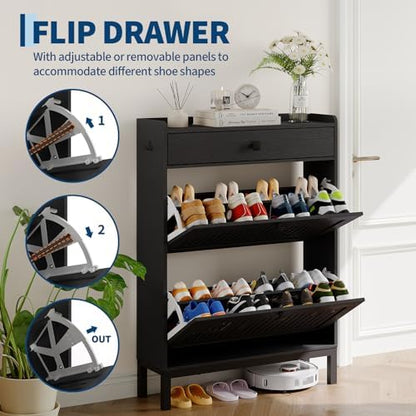 GarveeHome Freestanding Shoe Cabinet for Entryway with 2 Flip Drawers