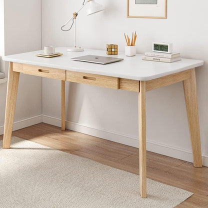 IOTXY Solid Wood Writing Desk - Home Office Laptop Computer Table, White