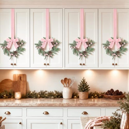 Knitgrip 8 Pcs 8'' Christmas Mini Wreaths for Cabinet, Pink, Pink Velvet