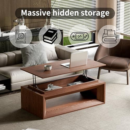 43.3'' Lift Top Coffee Table with Storage, Mid Century Modern Wood Rectangle Coffee Table with Floating Tabletop,Coffee Table with Lifting Top for Living Room,Apartment Home Office, Walnut