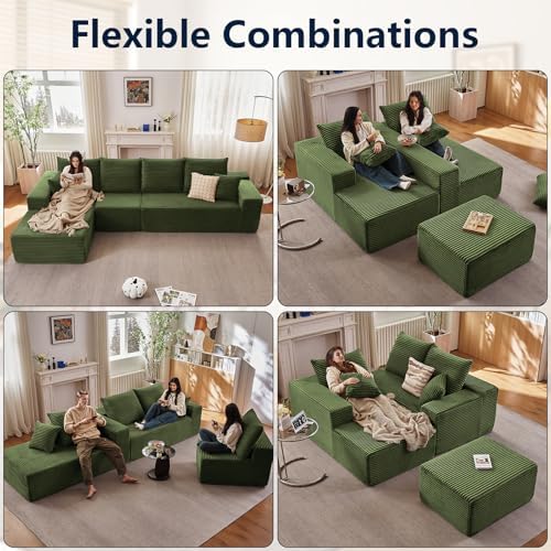 135" Modular Sectional Sofa, Sponge Sofa for Living Room, High Density Sponges Cloud Couch,Modular L-Shape Sofa Couch with Chaise, (Green)
