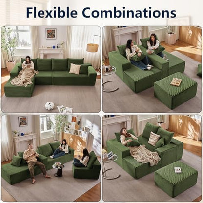 135" Modular Sectional Sofa, Sponge Sofa for Living Room, High Density Sponges Cloud Couch,Modular L-Shape Sofa Couch with Chaise, (Green)