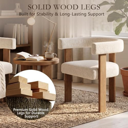 Gaussen Boucle Dining Chairs Set of 4, Mid Century Modern Dining Room Chairs with Solid Wood Legs, Terry Fabric Upholstered Kitchen Chairs, Accent Vanity Chair for Living Room (Cream,4)