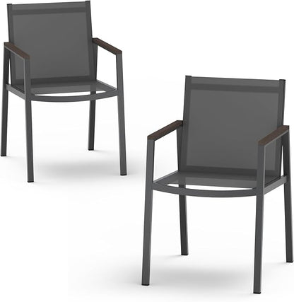 Outdoor Dining Chairs Set of 2, Aluminum Patio Armchairs, All Weather Patio Dining Furniture for Backyard, Deck, Poolside (Charcoal)