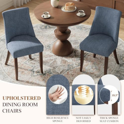 COLAMY Upholstered Dining Chairs Set of 6, Mid Century Modern Kitchen Chairs with Back, Farmhouse Fabric Side Dining Room Chairs with Wood Legs for Dining Room Restaurant, Blue