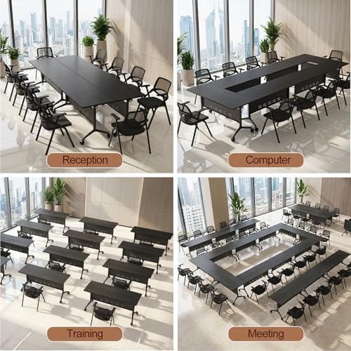 Folding Conference Table Modern Large Mobile Meeting Table Rolling Conference Room Tables with Wheels Seminar Tables for Office Training Classroom (10, Textured Black, 70.9" D X 23.6" W X 29.5" H)