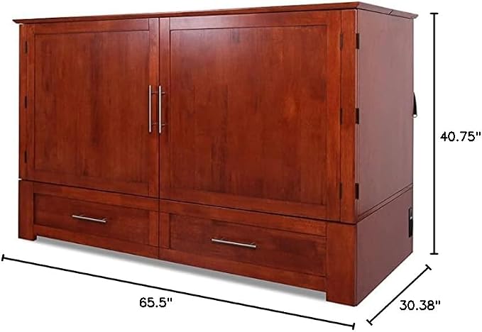 Mega Solutions Emurphybed Daily Delight Murphy Cabinet Chest Bed with Charging Station 8 Inch, Queen (Cherry)