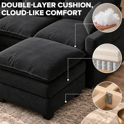 Modular Sectional Sofa with Ottoman & Corner Section, Comfy Cloud Couch
