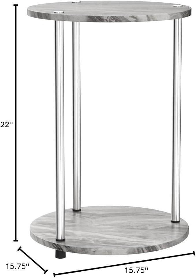 Convenience Concepts Designs2Go No Tools 2-Tier Round End Table, Faux Gray Marble/Chrome