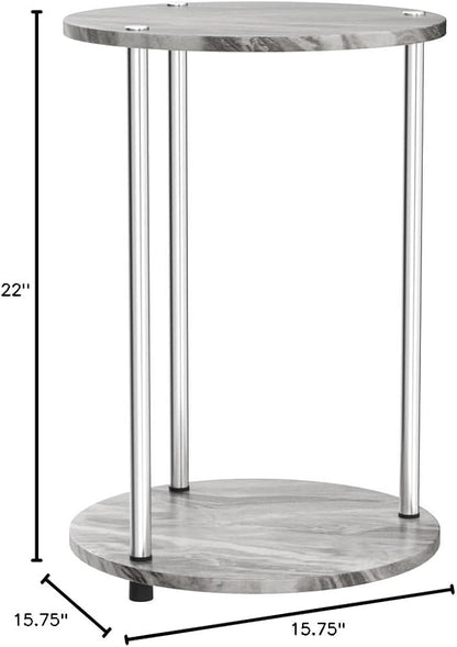 Convenience Concepts Designs2Go No Tools 2-Tier Round End Table, Faux Gray Marble/Chrome