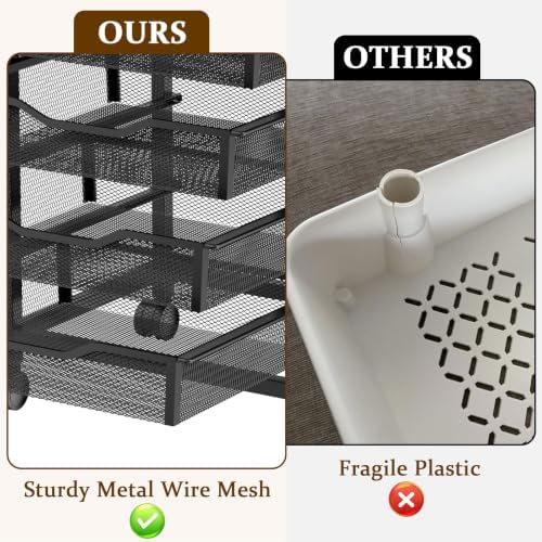Kitchen Rolling Cart with 6 Storage Drawers, 6-Tier Fruit Vegetable Storage Cart on Wheels, Kitchen Rolling Storage Rack to Storage Cans Snacks and Potato for Kitchen Black(Patent Pending)