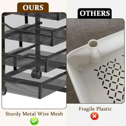 Kitchen Rolling Cart with 6 Storage Drawers, 6-Tier Fruit Vegetable Storage Cart on Wheels, Kitchen Rolling Storage Rack to Storage Cans Snacks and Potato for Kitchen Black(Patent Pending)